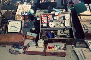 old clocks at a flea market