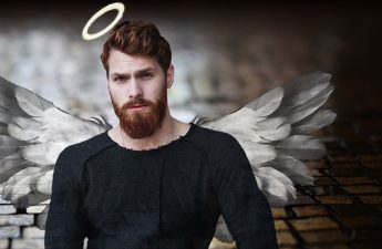 man with angel wings and halo