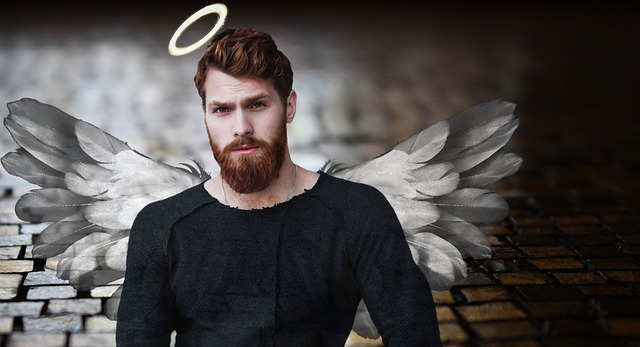 man with angel wings and halo